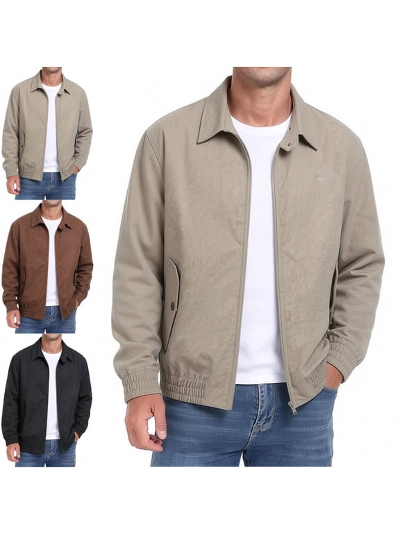 Men's Lightweight Jackets Thin Zip up Long Sleeve Turn Down Collar Casual Outerwear Comfy Fashion Coats