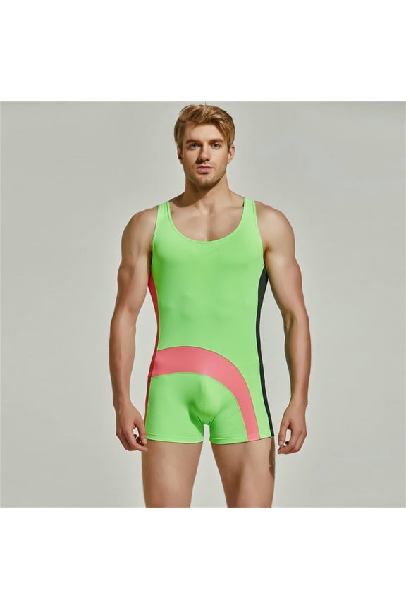 Men's One Piece Cotton Briefs Bodysuit Unitard Tank Top Sports Workout Leotard Bodywear Wrestling Singlet Underwear