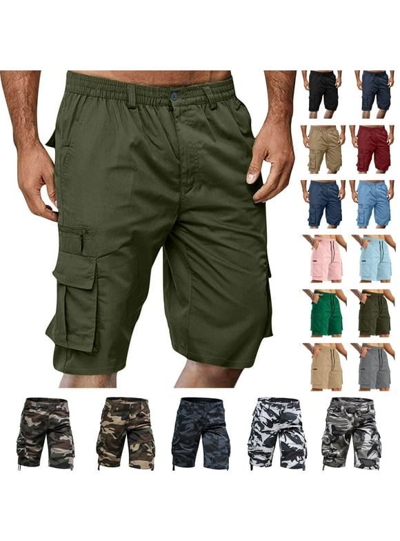 Mens Shorts Cargo, 2024 Elastic Waist Bermuda Shorts Summer Casual Loose Multi Pockets Outdoor Jogger Short Cargos