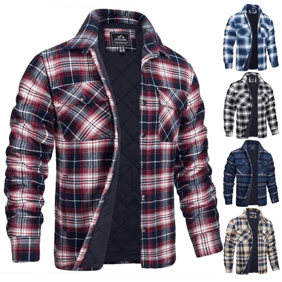 Danhjin Men's Plaid Jackets Lapel Button Down Long Sleeve Turn Down Collar Fall Winter Outerwear Color Block Comfy Fashion Coats