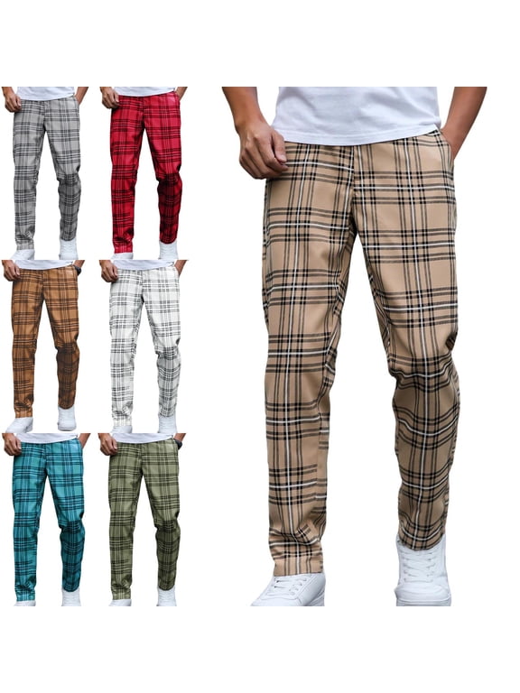 Men's Plaid Pants Fall Winter Straight Leg Pants Casual Loungewear Going out Comfy Trousers with Pockets