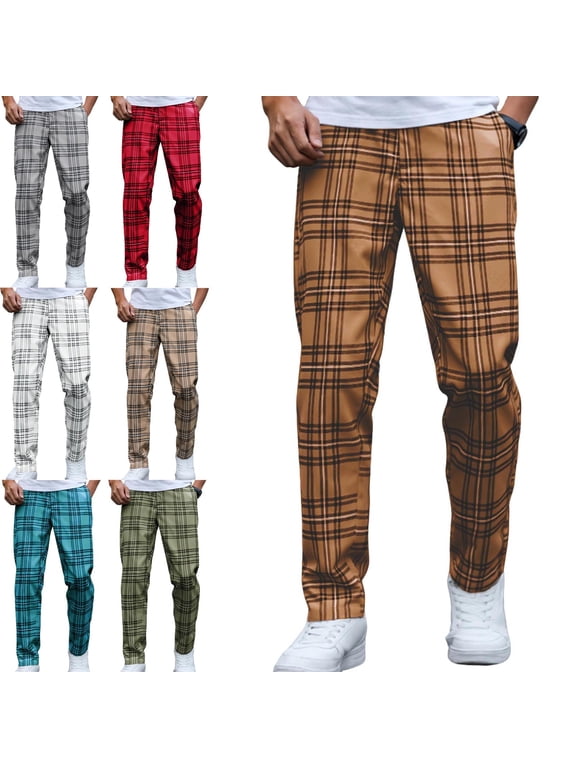 Men's Plaid Pants Fall Winter Straight Leg Pants Casual Loungewear Going out Comfy Trousers with Pockets