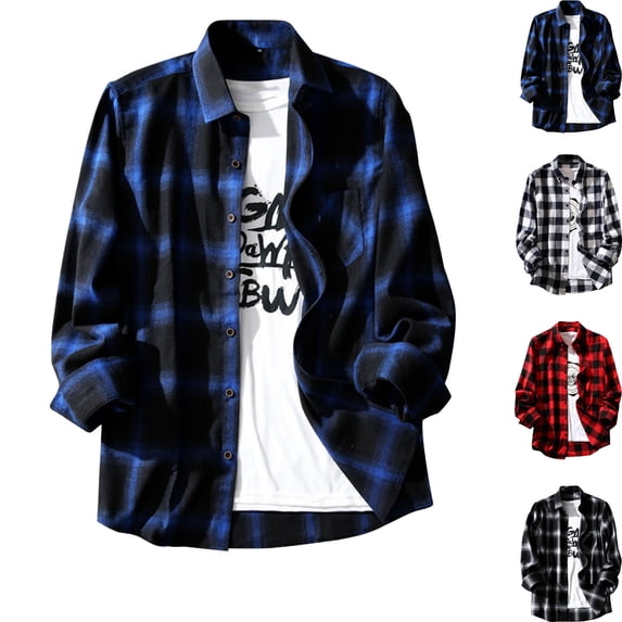 Danhjin Men's Plaid Shirts Button Down Long Sleeve Casual Tops Collar Work Color Block Going out Fashion Comfy Soft Loungewear Work Shirts