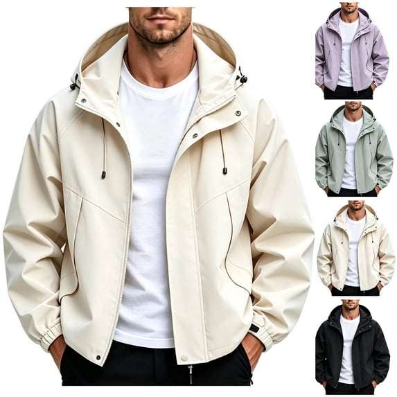 Danhjin Men's Rain Jackets Waterproof Raincoats Windbreak Solid Color Long Sleeve Hooded Hiking Going out Traveling Cycling Zip up Fashion Outerwear
