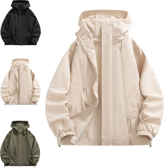 Danhjin Men's Rain Jackets Waterproof Raincoats Windbreak Solid Color Long Sleeve Hooded Hiking Going out Traveling Cycling Zip up Fashion Outerwear
