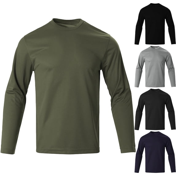 Men's Shirts Long Sleeve Cre W Neck Quick Ly Dry Tops Lightweight Loose Workout Sports Fishing Running Tee Shirt