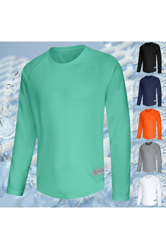 Men's Shirts Long Sleeve Sun Protection Cre W Neck Tops Solid Lightweight Quick Ly Dry Workout Sports Fishing Running Tee Shirt