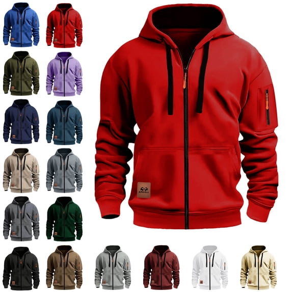 Danhjin Men's Solid Color Hoodies Full Zipper Jackets Long Sleeve Fashion Sweatshirts Casual Fall Winter Outdoor Outwear Coats