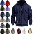 thumbnail image 1 of Danhjin Men's Solid Color Hoodies Full Zipper Jackets Long Sleeve Fashion Sweatshirts Casual Fall Winter Outdoor Outwear Coats, 1 of 7