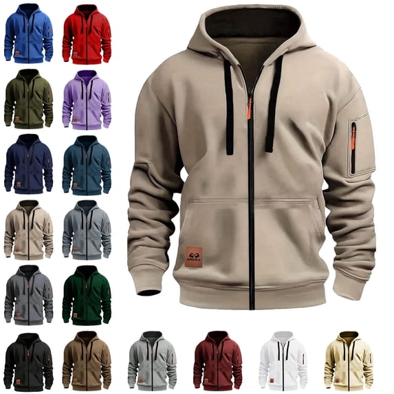 Danhjin Men's Solid Color Hoodies Full Zipper Jackets Long Sleeve Fashion Sweatshirts Casual Fall Winter Outdoor Outwear Coats