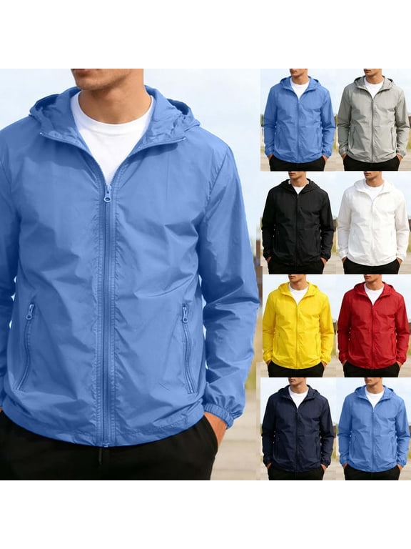 Men's Sun Protection Jackets Hooded Long Sleeve Outerwear Fishing Hiking Lightweight Full Zipper Jackets