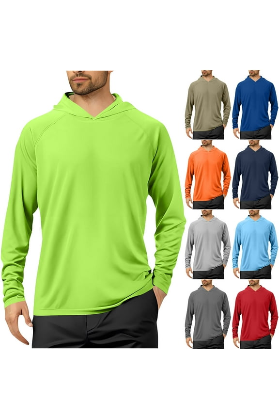 Mens Hoodies Sweatshirt Long Sleeve Sun Protection Round Neck Tops Summer Causal Solid Color Lightweight Hiking Shirts