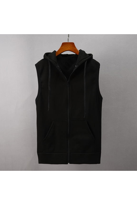 Mens Sleeveless Hoodies Vest Tank Tops Casual Solid Color Full Zip Up Sweatshirt with Pocket Summer Spring Drawstring Tops Muscle Gym Workout Tee Shirts Stretch Cut Off Athletic Jackets