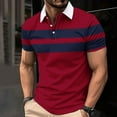 thumbnail image 1 of Danhjin Mens Striped T-Shirts Color Matching Fashion Shirt Top Short Sleeve Summer Spring Button Up Going Out Loose Lightweight Comfy V Neck Lapel Casual Blouse Tops, 1 of 5