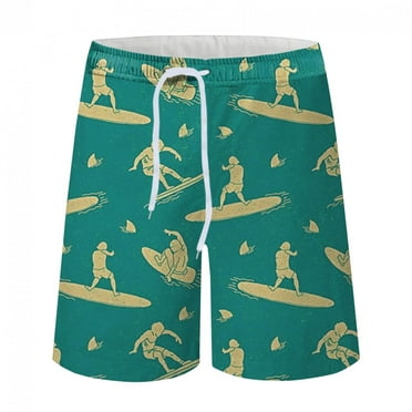 Danhjin Mens Swim Trunks Board Bathing Suit Beach Shorts Holiday Hawaiian Floral Quick Dry Beach Shorts with Lining - Summer Deals