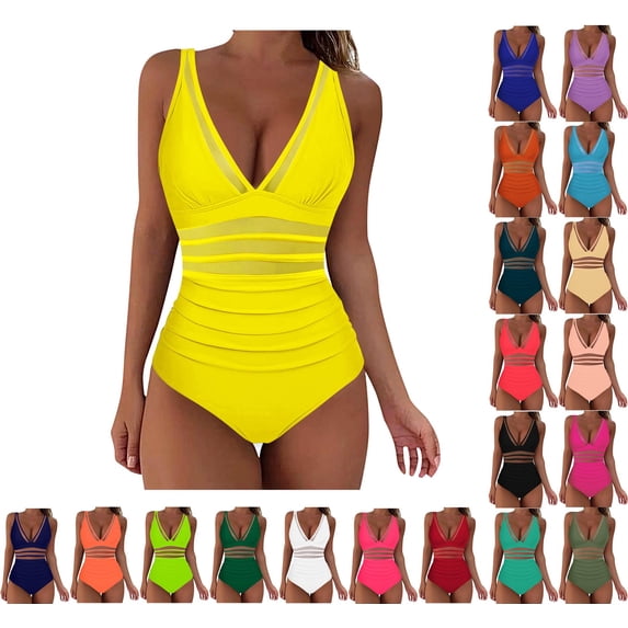 Danhjin Mesh Patch Swimsuit for Women 1 Piece Hollow out Swiming Bathing Suits High Cut Fishnet Summer Beach Casual Swimwear Holiday Vacation Attractive Cute Swim Suits