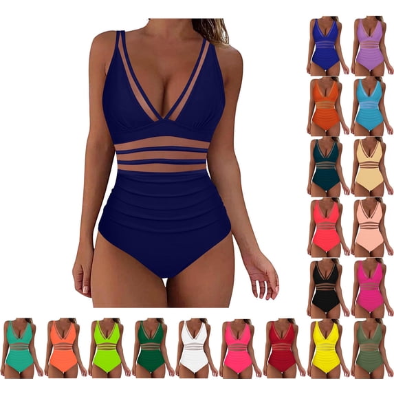 Danhjin Mesh Patch Swimsuit for Women 1 Piece Hollow out Swiming Bathing Suits High Cut Fishnet Summer Beach Casual Swimwear Holiday Vacation Attractive Cute Swim Suits