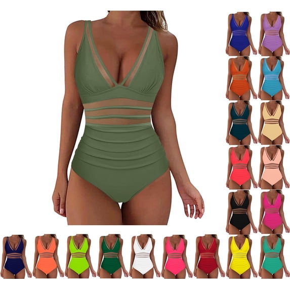 Danhjin Mesh Patch Swimsuit for Women 1 Piece Hollow out Swiming Bathing Suits High Cut Fishnet Summer Beach Casual Swimwear Holiday Vacation Attractive Cute Swim Suits