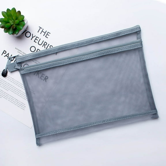 Danhjin Mesh Pencil Pouch, Transparent Double Layer Mesh File Bag Zipper for Pen Storage