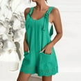 thumbnail image 1 of Danhjin Mint Green Rompers for Women Summer Cre W Neck Button Down Sleeve Less Jumpsuit Rompers Adjustable Waist Short with Pockets, 1 of 5