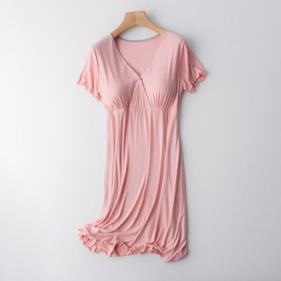 Danhjin Nursing Dress for Maternity T-Shirt Breastfeeding V Neck Midi Dress Summer Solid Color Short Sleeve Lightweight Casual Comfy Loose Dress