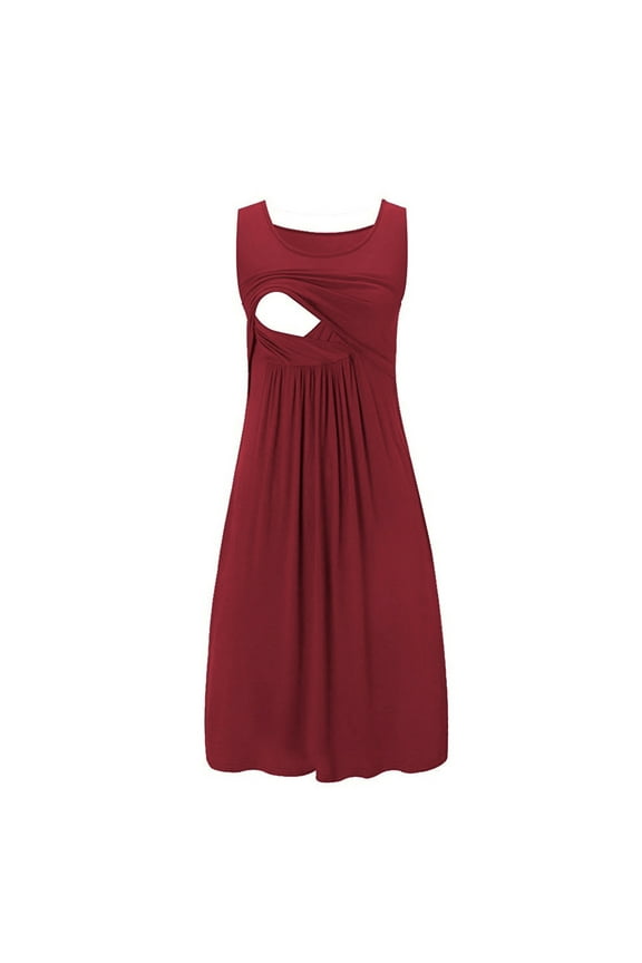 Nursing Striped Vest Dress for Maternity Breastfeeding Tank Midi Dress Summer Solid Color Short Sleeve Crew Neck Lightweight Casual Comfy Loose Dress