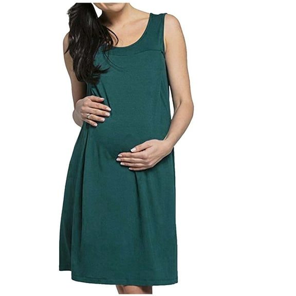 Danhjin Nursing Vest Dress for Maternity Breastfeeding Tank Midi Dress Summer Solid Color Short Sleeve Crew Neck Lightweight Casual Comfy Loose Dress