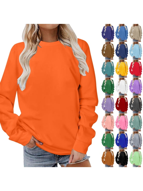Oversized Sweatshirts for Women Solid Color Crew Neck Pullover Tops Long Sleeve Loose Fall Winter Fashion Casual Comfy Soft Shirts
