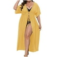 thumbnail image 1 of Danhjin Oversized Swimsuit Coverups for Women Hollow out Short Sleeve Casual Beachwear Summer Bikinis Beach Sun Bathing Swiming Cover up Loose Dress, 1 of 4