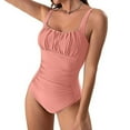 thumbnail image 1 of Danhjin Pink Women Ruched Swimsuits 1 Piece Set Solid Color Surfing Swimming Swimwear Slim Tummycontrol Squares Neck Beach Summer Bathing Swim Suits, 1 of 4