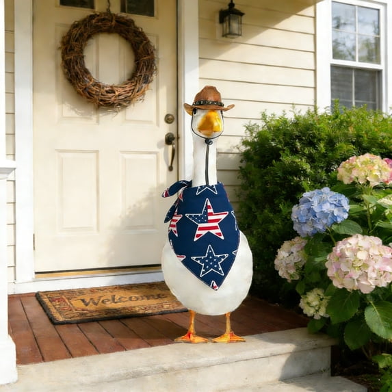 Danhjin Porch Goose Outfit, 23in White Gooses Costume with Triangular Scarf and Cowboy Hat Set for Porch Decoration