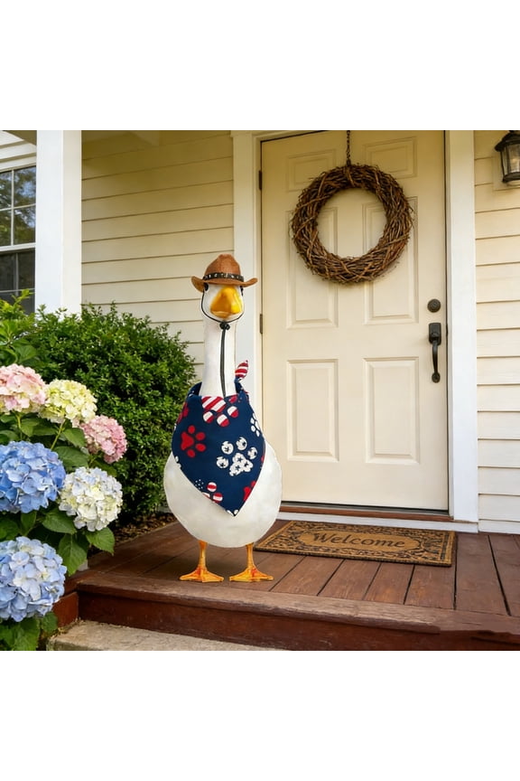 Porch Goose Outfit, 23in White Gooses Costume with Triangular Scarf and Cowboy Hat Set for Porch Decoration