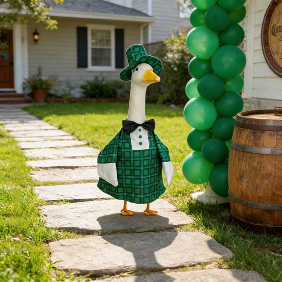 Danhjin Porch Goose Outfits St. Patrick's Day Green Plaid Vests and Bow Tie for 23in Irish Yard Geese