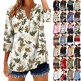thumbnail image 1 of Danhjin Print Button Down Shirts for Women 3/4 Sleeve Loose Fashion Shirts Casual Going out Fall Summer Spring Tops, 1 of 7