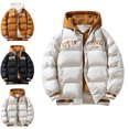 thumbnail image 1 of Danhjin Puffer Jackets for Men Thicken Hooded Windbreak Thermal Fall Winter Warm Outwear Casual Comfy Color Block Quilted Coats, 1 of 9