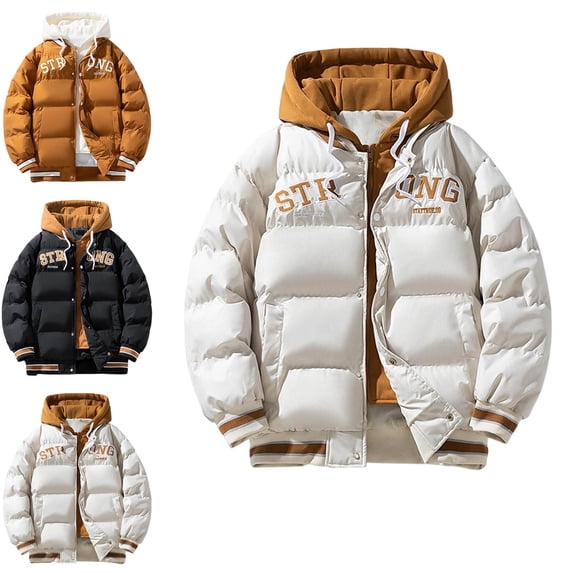 Danhjin Puffer Jackets for Men Thicken Hooded Windbreak Thermal Fall Winter Warm Outwear Casual Comfy Color Block Quilted Coats