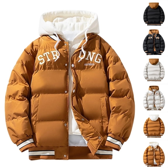 Danhjin Puffer Jackets for Men Thicken Hooded Windbreak Thermal Fall Winter Warm Outwear Casual Comfy Color Block Quilted Coats