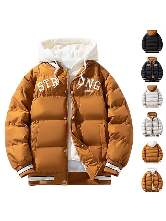 Puffer Jackets for Men Thicken Hooded Windbreak Thermal Fall Winter Warm Outwear Casual Comfy Color Block Quilted Coats