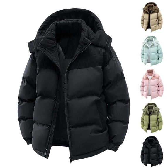 Danhjin Puffer Jackets for Men Thicken Hooded Windbreak Thermal Fall Winter Warm Outwear Casual Comfy Solid Color Quilted Coats