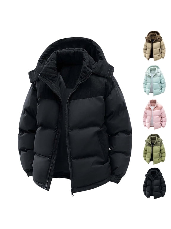 Puffer Jackets for Men Thicken Hooded Windbreak Thermal Fall Winter Warm Outwear Casual Comfy Solid Color Quilted Coats