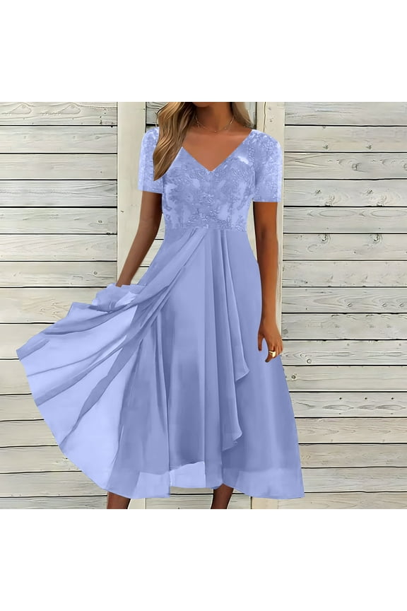 Purple Women's Summer Maxi Boho Dress Ruffle Short Sleeve Flowy Wrap Casual Shift Dress Beach Vacation Sundresses