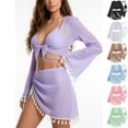 thumbnail image 1 of Danhjin Purple Womens Halterss Bikini 4 Piece Set with Cover up Top and Skirt High Cut Swimsuit Fashion Cheek Cute Attractive Beach Ties up Swimwear Summer Bathing Suits for Swimming, 1 of 6
