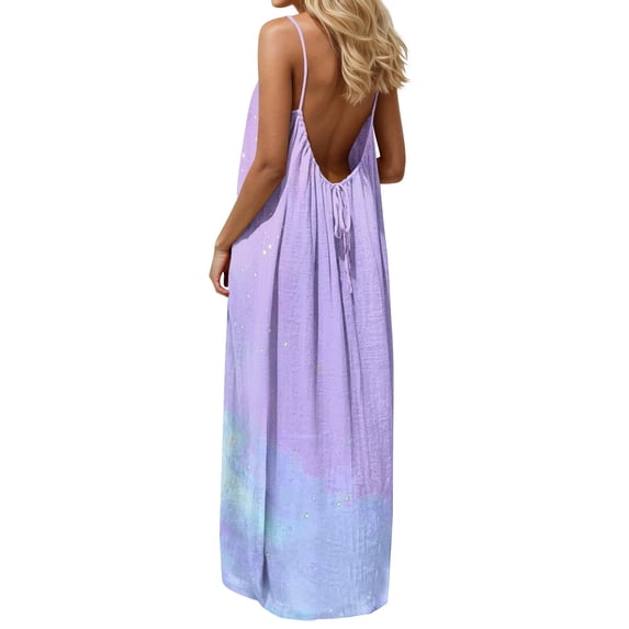 Danhjin Women's Backless Cami Dresses House-Dress Sleeveless Beach Vacation Maxi Dress Loose Flowy