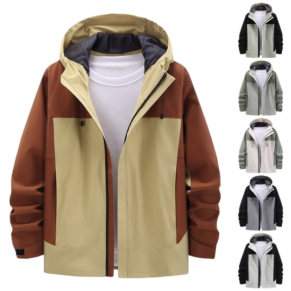 Danhjin Rain Jackets for Women Waterproof Raincoat Color Block Hiking Camping Windbreak Zip up Hoodies Long Sleeve Fall Winter Fashion Outdoor Activity Jackets