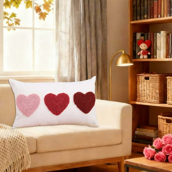 Danhjin Red and White Couples Throw Pillow, Heart Embroidery Flannel Pillow Covers for Romantic Decor Anniversary Gift 17x17 in and 12x20 in