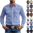 thumbnail image 1 of Danhjin S-5XL Western Shirts for Men Button Down Cotton Long Sleeve Collar Casual Solid Color Plus Size Tops Fashion Going out Working Comfy Soft Shirs with Chest Pockets, 1 of 8