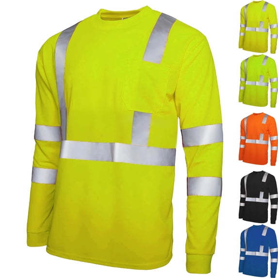 Danhjin Safty Shirts for Men Visibility Reflective Stripe Crew Neck Long Sleeve Work Casual Fall Winter Pullover Tops Comfy Outdoor Fishing Night Out Tees Shirts