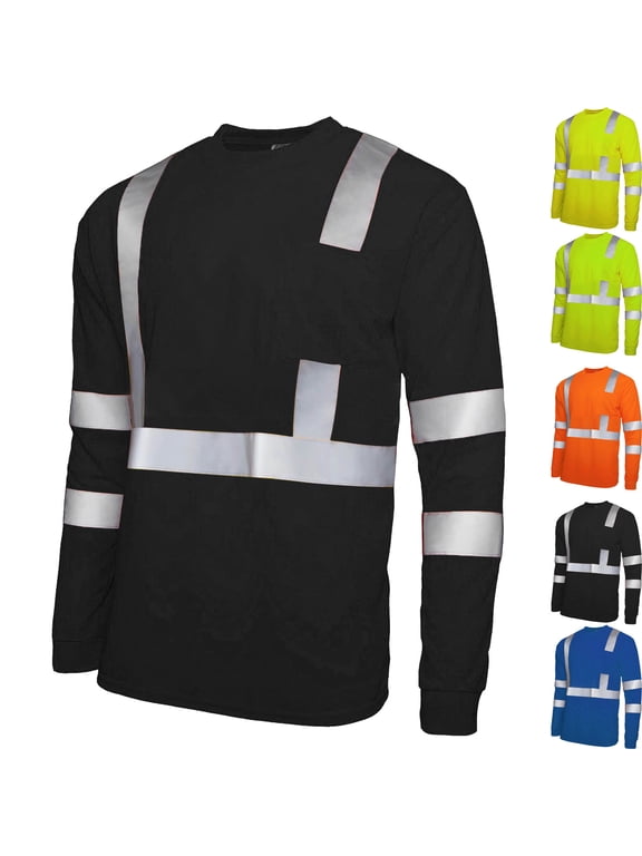 Safty Shirts for Men Visibility Reflective Stripe Crew Neck Long Sleeve Work Casual Fall Winter Pullover Tops Comfy Outdoor Fishing Night Out Tees Shirts