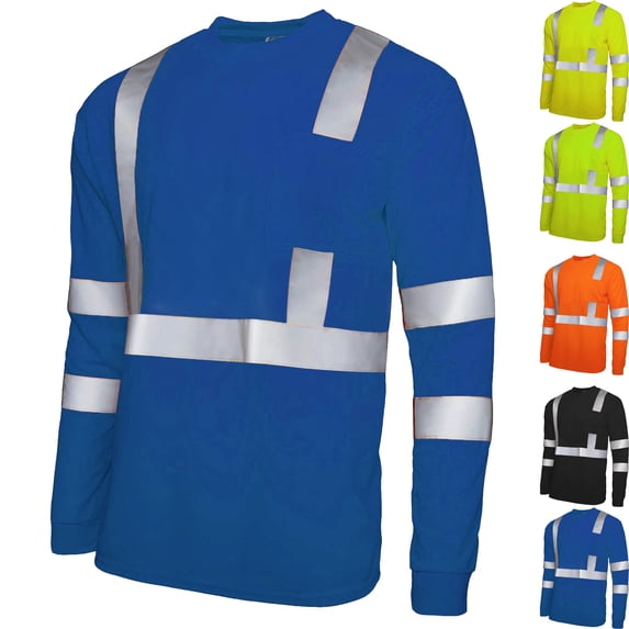 Danhjin Safty Shirts for Men Visibility Reflective Stripe Crew Neck Long Sleeve Work Casual Fall Winter Pullover Tops Comfy Outdoor Fishing Night Out Tees Shirts