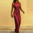 thumbnail image 1 of Danhjin Sexy Jumpsuits for Women Elegant Clubwear Deep Cerw Neck Wide Leg Pants Long Sleeve Rompers Sparkly Jumpsuits with Belt on Clearance, 1 of 6